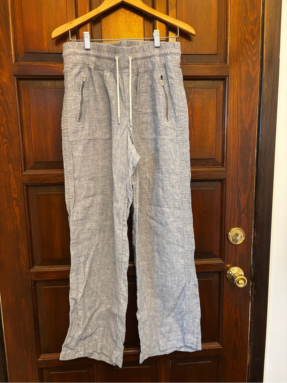 Athleta Light Blue Drawstring Linen Straight Leg Pants